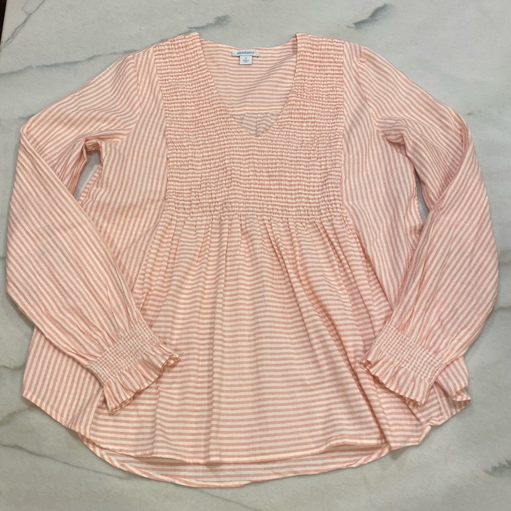 Sundance Blouse Size Small Pink White Stripes